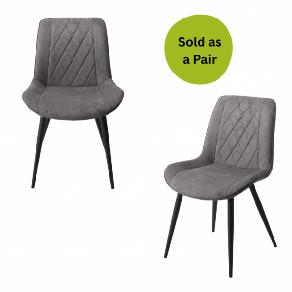 Baldwin Pair of Diamond Stitched Grey Dining Chairs