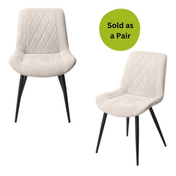 Baldwin Pair of Diamond Stitched Cream Dining Chairs