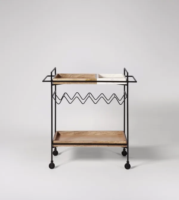 Black Marble & Black Hansell Drinks Trolley On Wheels