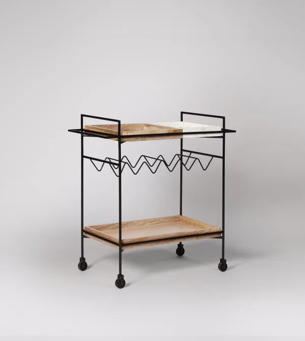 Black Marble & Black Hansell Drinks Trolley On Wheels