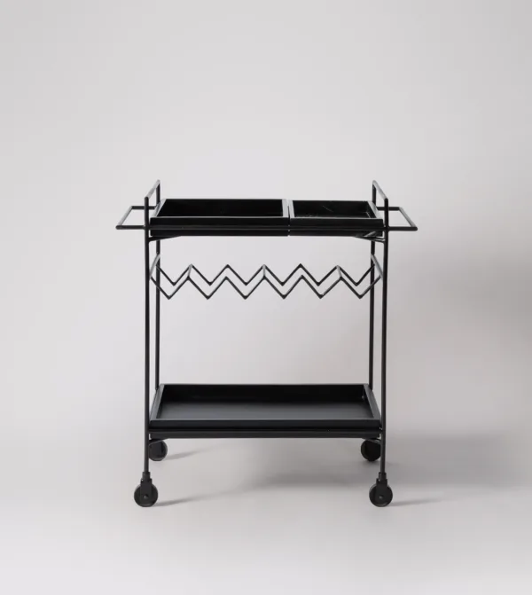 Black Marble & Wood Hansell Drinks Trolley On Wheels