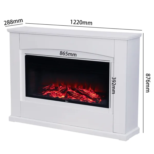 34 inch electric fireplace with white wooden mantel