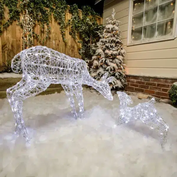 1m White LED Christmas Mother and Baby Deer