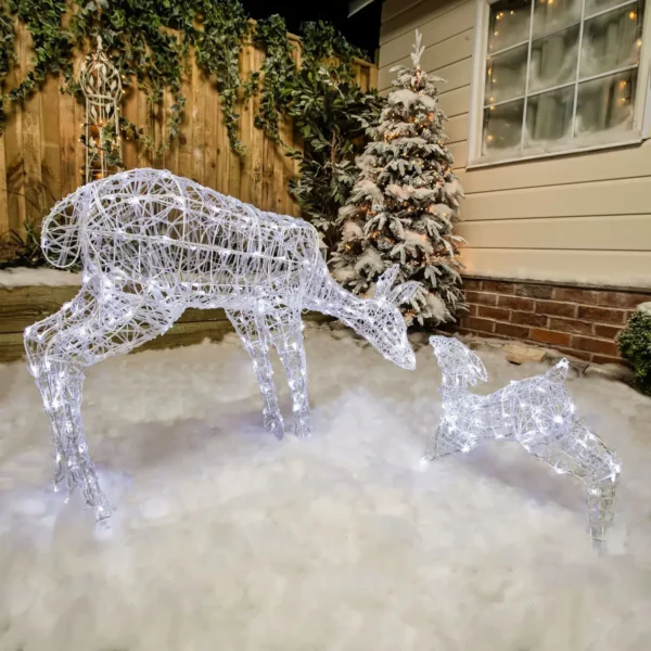 1m White LED Christmas Mother and Baby Deer