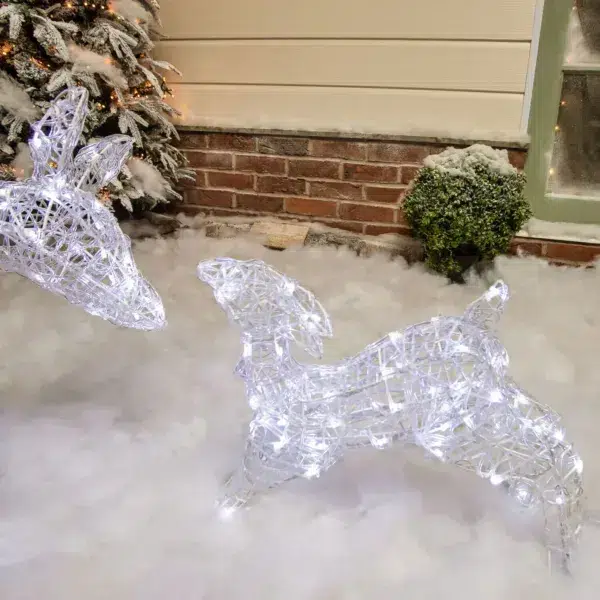 1m White LED Christmas Mother and Baby Deer