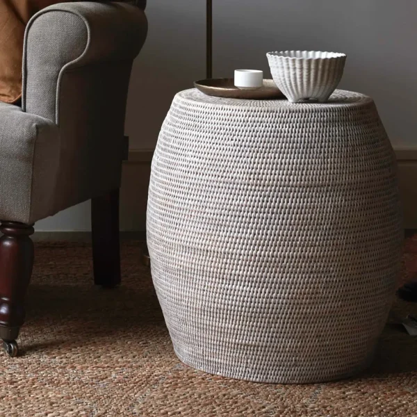 White Rattan Weave Stool