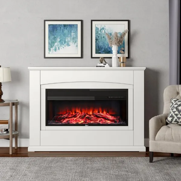 34 Inch Electric Fireplace with White Wooden Mantel