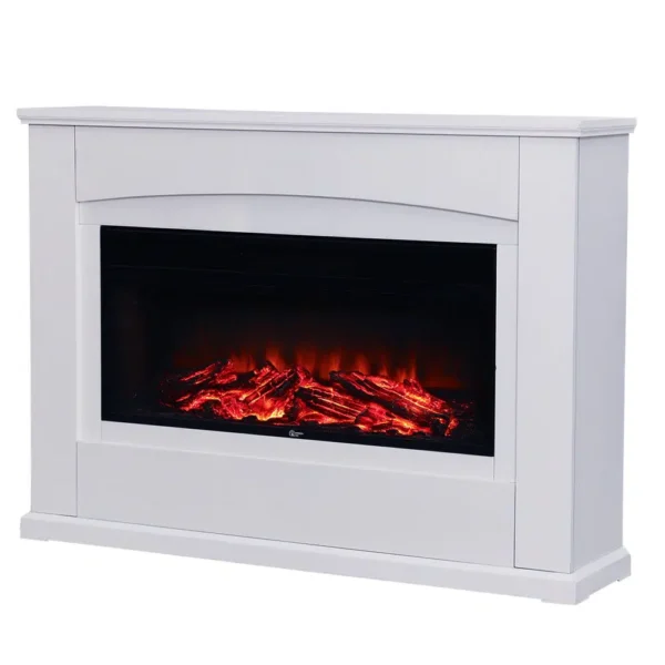 34 inch electric fireplace with white wooden mantel