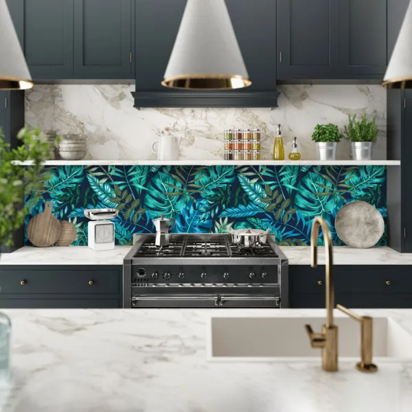 Bold blue custom splashback - for kitchen & bathroom