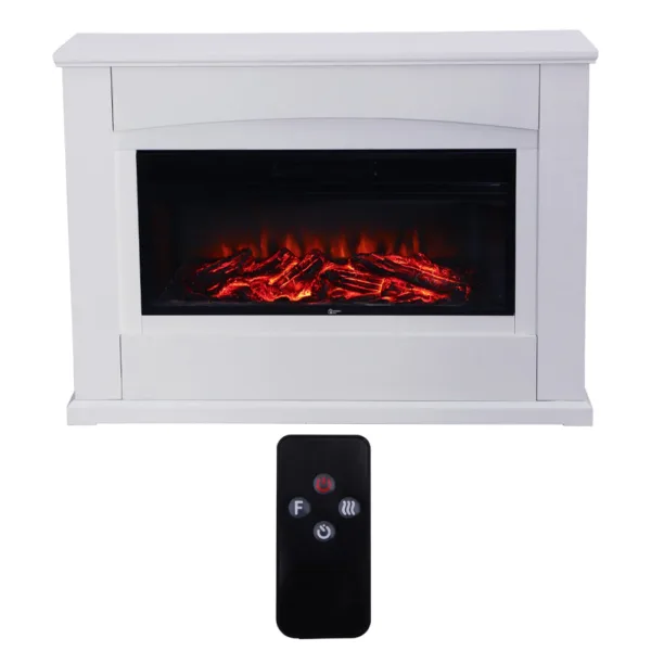 34 inch electric fireplace with white wooden mantel