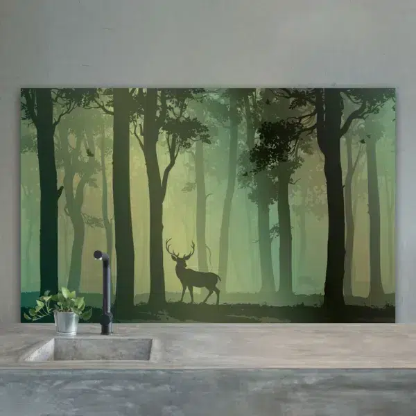 Forest with deer & birds custom splashback - for kitchen & bathroom