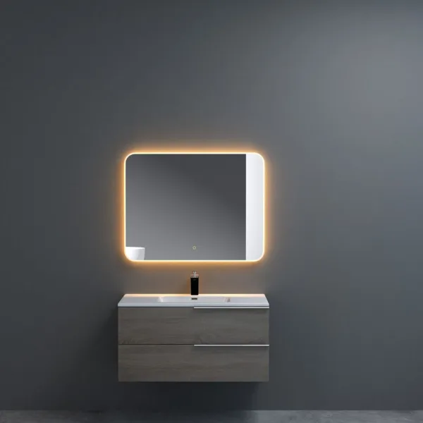 Wall mounted illuminated led bathroom mirror 900 x 700mm