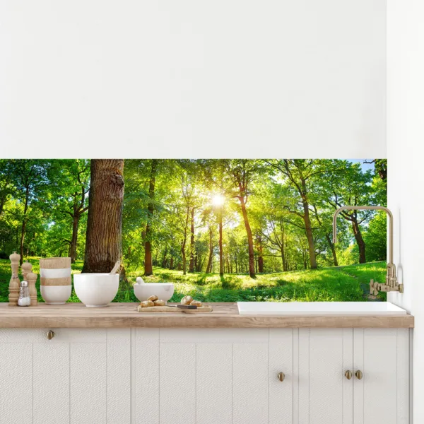 Oak tree forest & sunlight custom splashback - for kitchen & bathroom