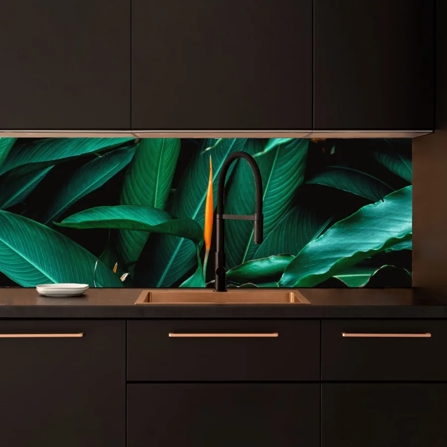 Tropical green custom splashback - for kitchen & bathroom