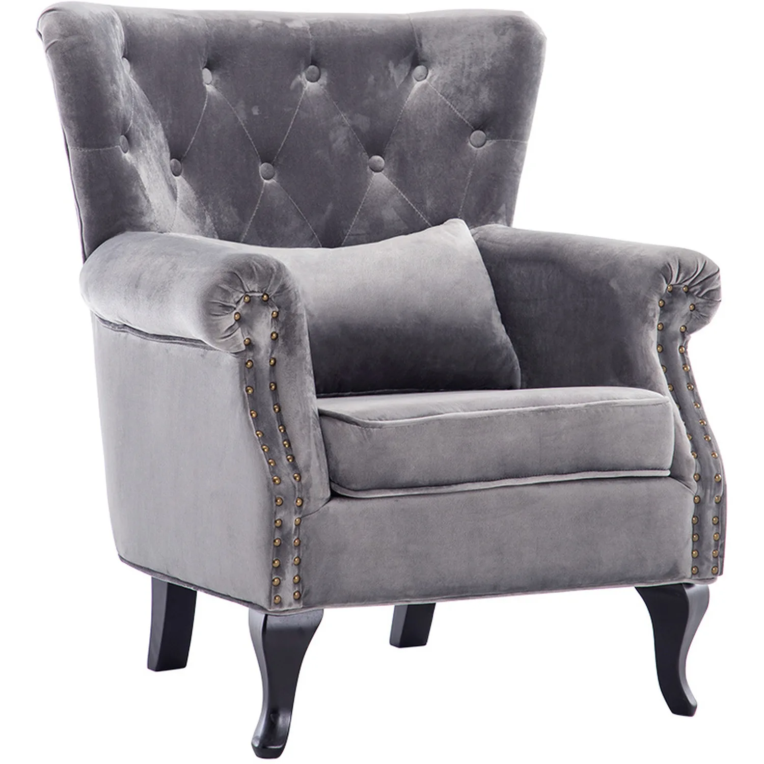 Fireside velvet armchair with cushion