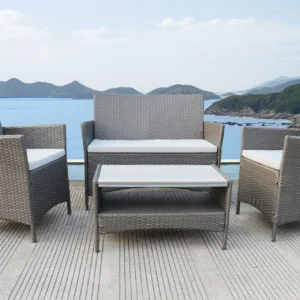 4 piece outdoor sofa rattan garden set with polywood coffee table - grey