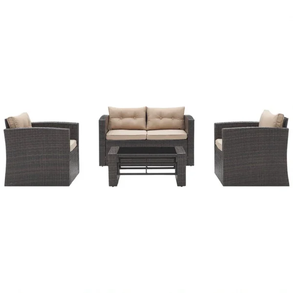 4 piece outdoor rattan garden set with coffee table