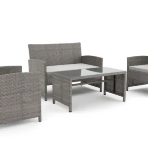 Garden rattan outdoor sofa set 4 piece with coffee table - grey
