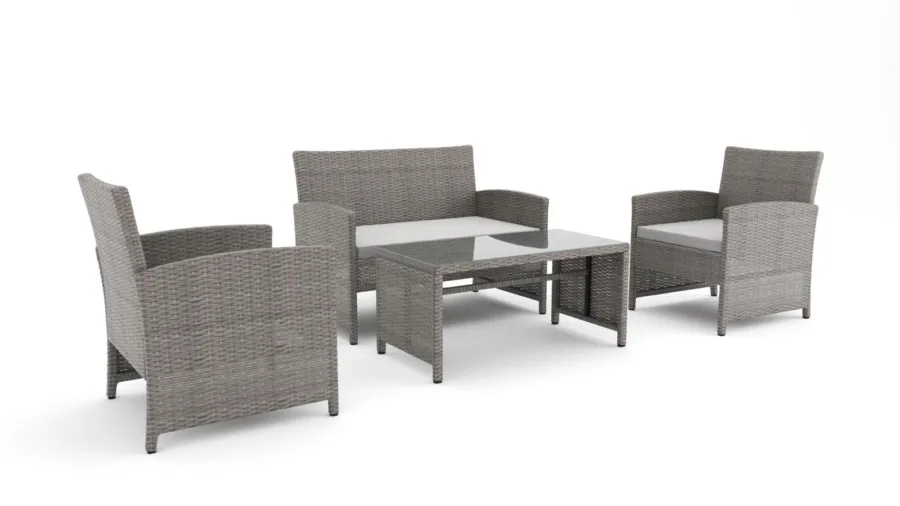 Garden rattan outdoor sofa set 4 piece with coffee table - grey