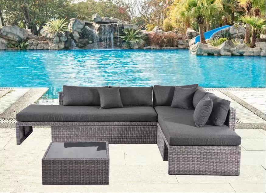 Adjustable l shape garden furniture sofa set in grey rattan