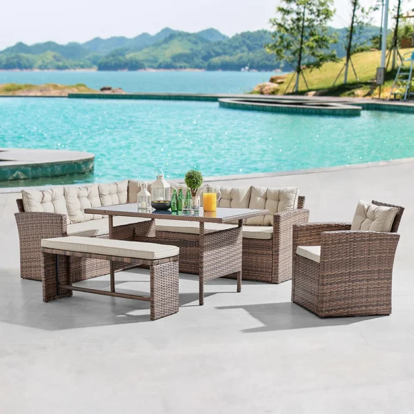 5 Piece Garden Corner Sofa Set, Brown