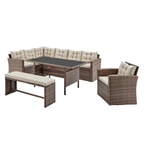 5 piece garden corner sofa set, brown