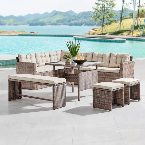 6 Piece Garden Corner Sofa Set