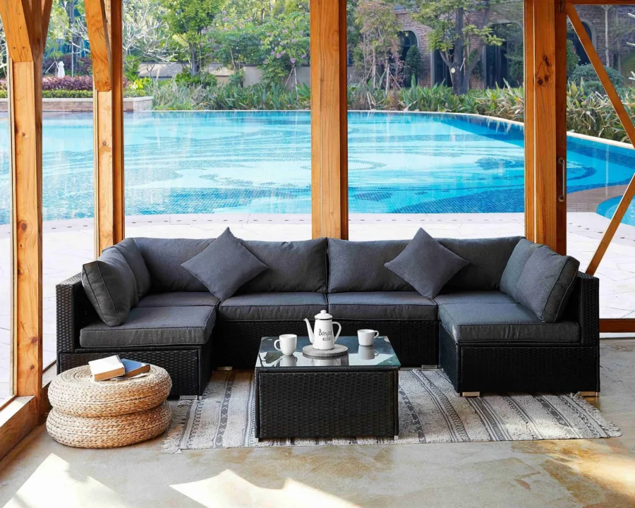 7 piece modular rattan sofa garden lounge set