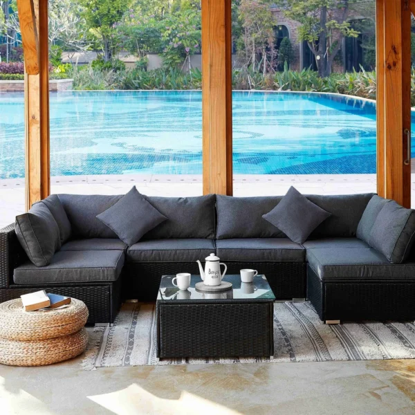 7 Piece Modular Rattan Sofa Garden Lounge Set