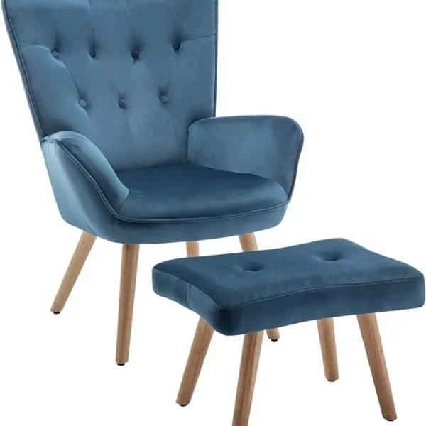 HollyHOME Accent Armchair and Footstool, Blue
