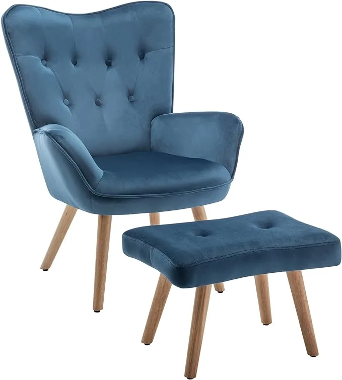 Hollyhome accent armchair and footstool, blue Hollyhome accent armchair and footstool, blue