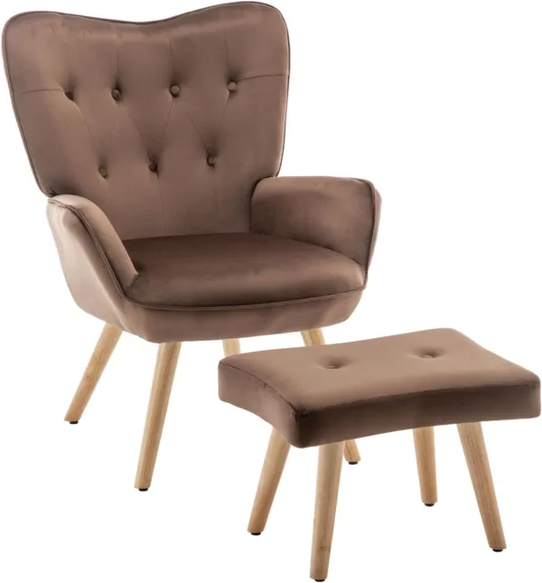 Hollyhome accent armchair and footstool, brown