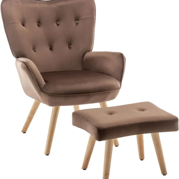 HollyHOME Accent Armchair and Footstool, Brown