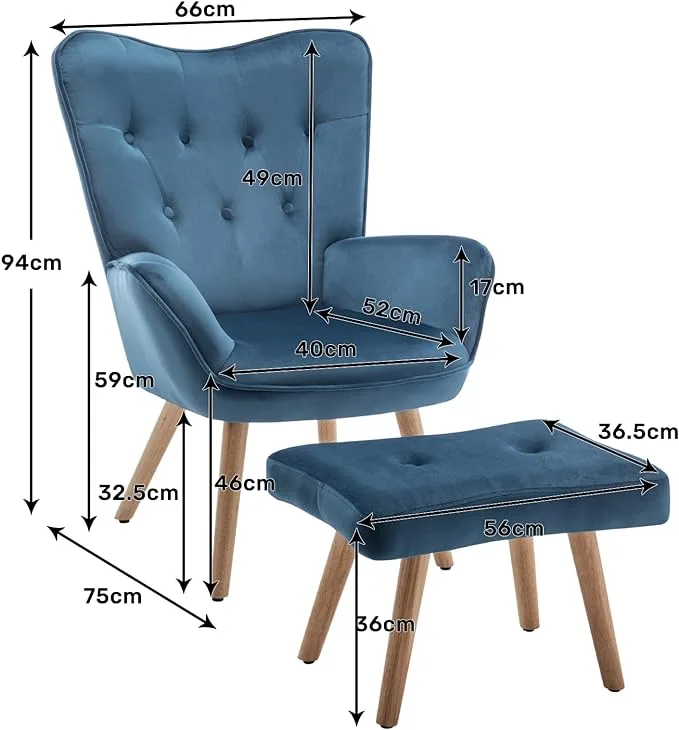 Hollyhome accent armchair and footstool, blue Hollyhome accent armchair and footstool, blue