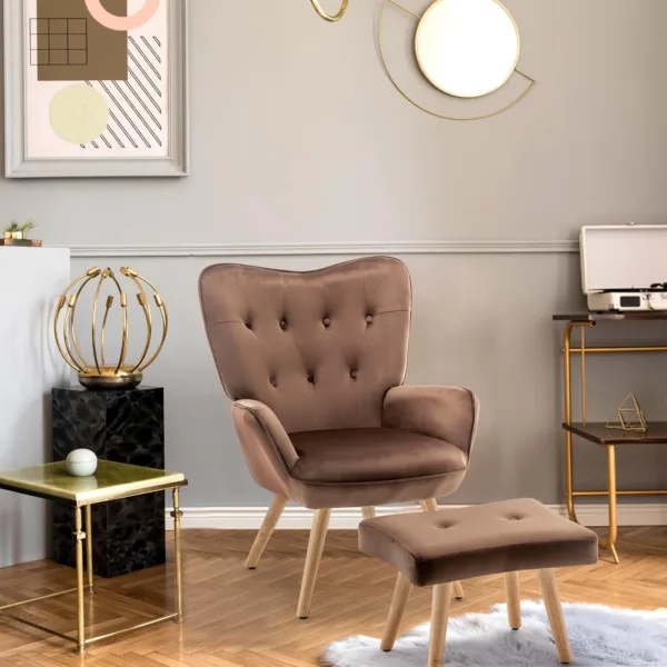 Hollyhome accent armchair and footstool, brown