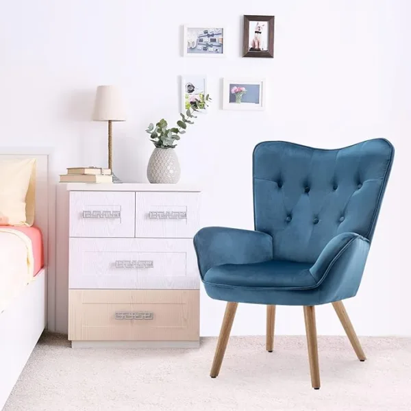 Hollyhome accent armchair and footstool, blue