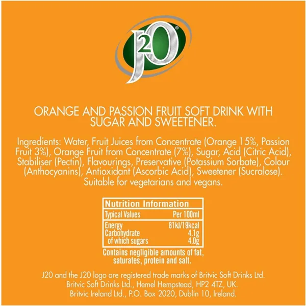 J2o fruit juice, orange and passionfruit, 250ml cans (pack of 12)