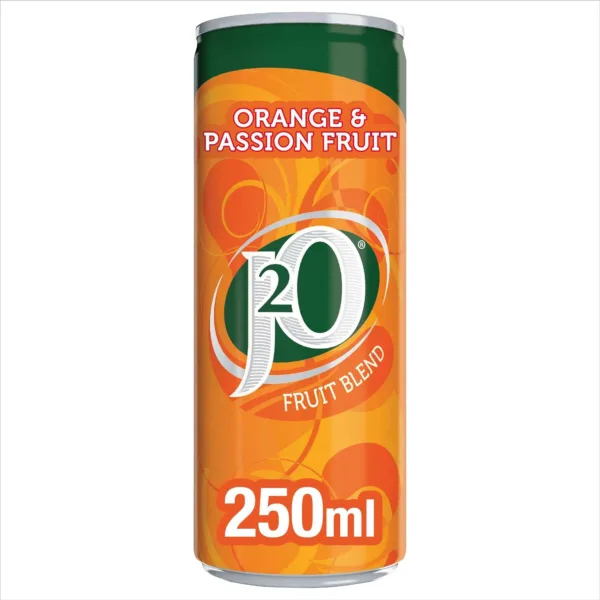 J2O Fruit Juice, Orange and Passionfruit, 250ml Cans (Pack of 12)