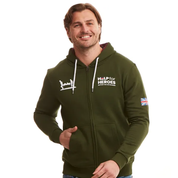 Help for heroes heritage zipped hoodie, combat green