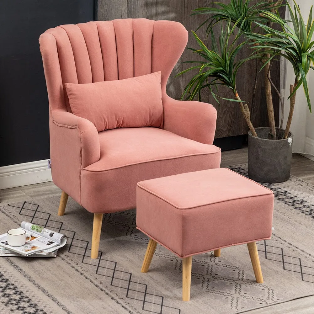 2ft h frosted velvet wingback armchair and footstool set