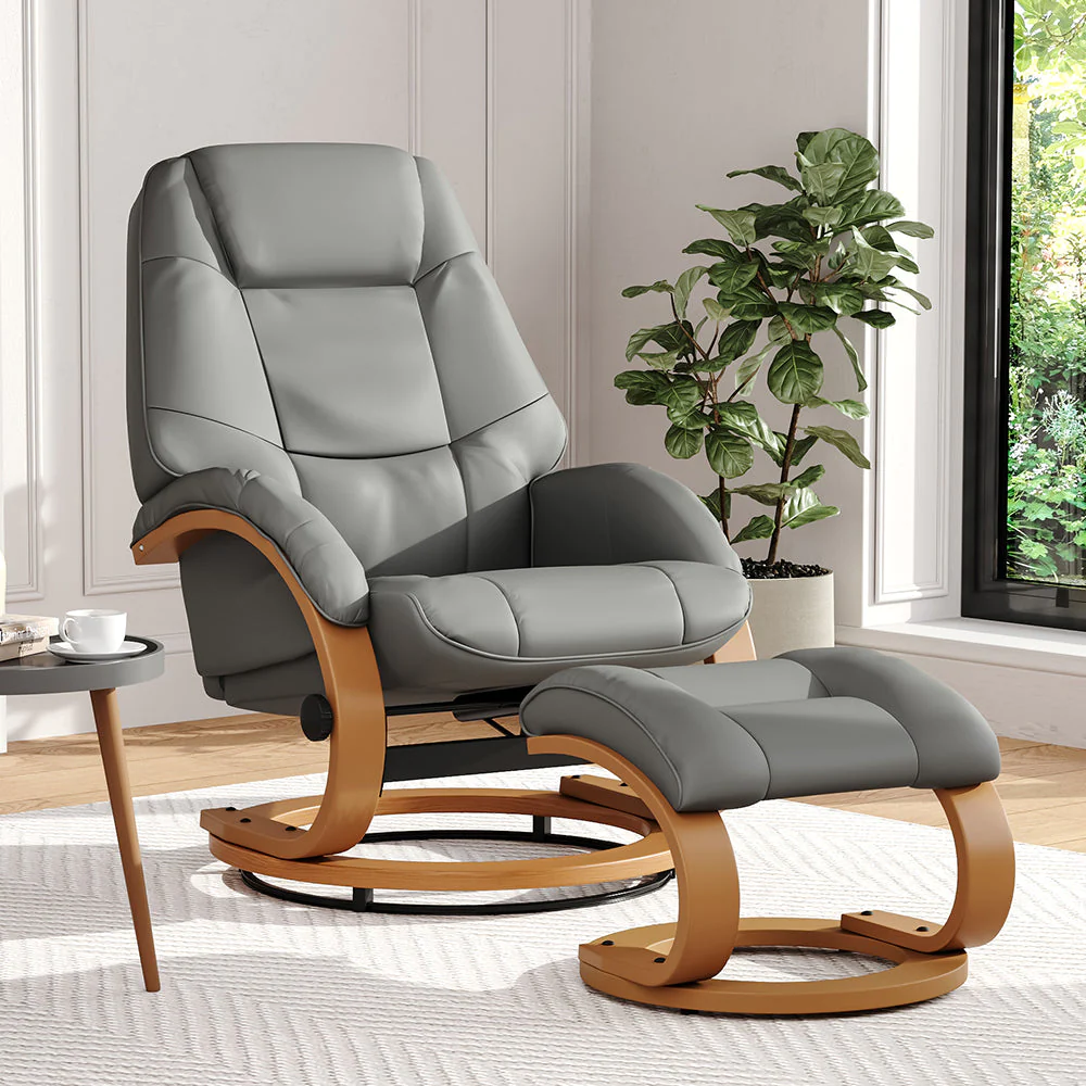 103. 5cm high back pu leather recliner armchair with footstool