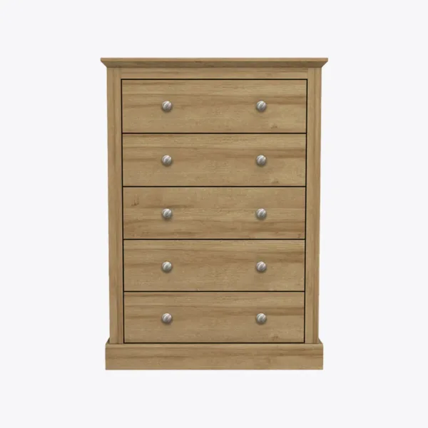 Devon 5 drawer chest oak