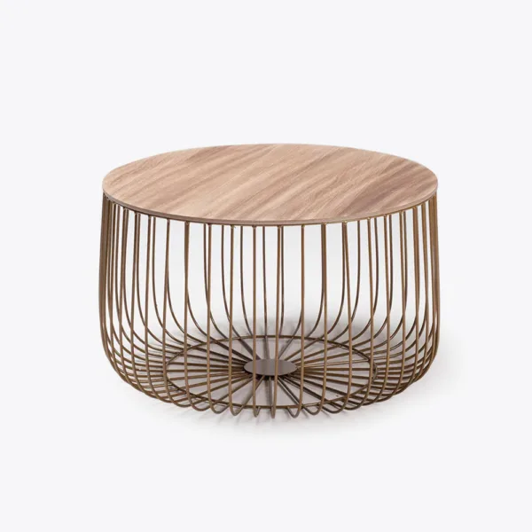 Enzo large cage table oak top gold frame