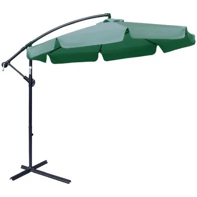 Outsunny 2.7M Garden Banana Parasol Cantilever Umbrella With Crank Handle And Cross Base For Outdoor