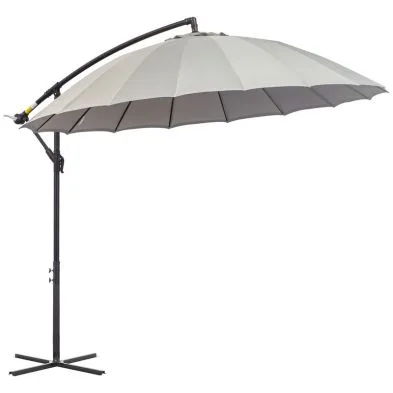 Outsunny 3(M) Cantilever Umbrella 18 Ribs & Vents Adjustable Angle For Patio Light Grey