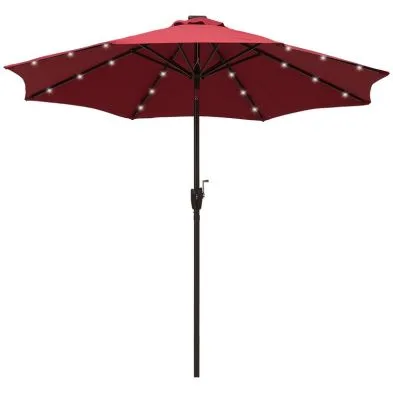 Outsunny Umbrella Parasol 24 Solar Led-Wine Red
