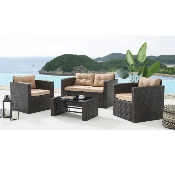 4 piece outdoor rattan garden set with coffee table - image 6