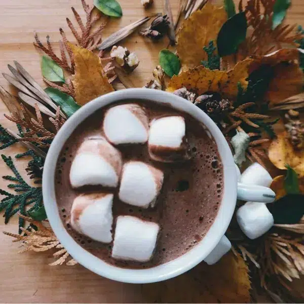 Maya drinks belgian flakes drinking hot chocolate