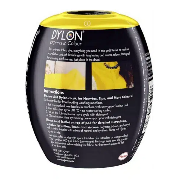 Dylon washing machine fabric dye pod, yellow