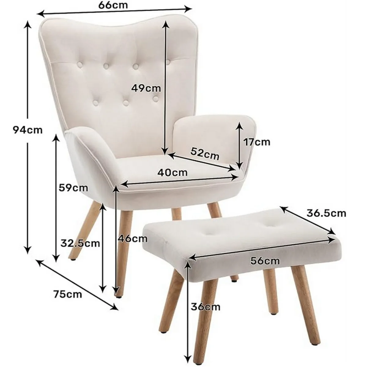 Hollyhome accent armchair and footstool, white Hollyhome accent armchair and footstool, white